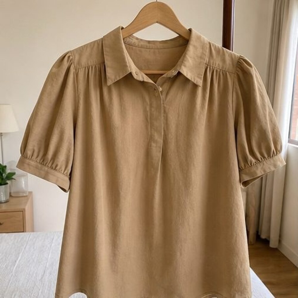Camel Puff Sleeve Top